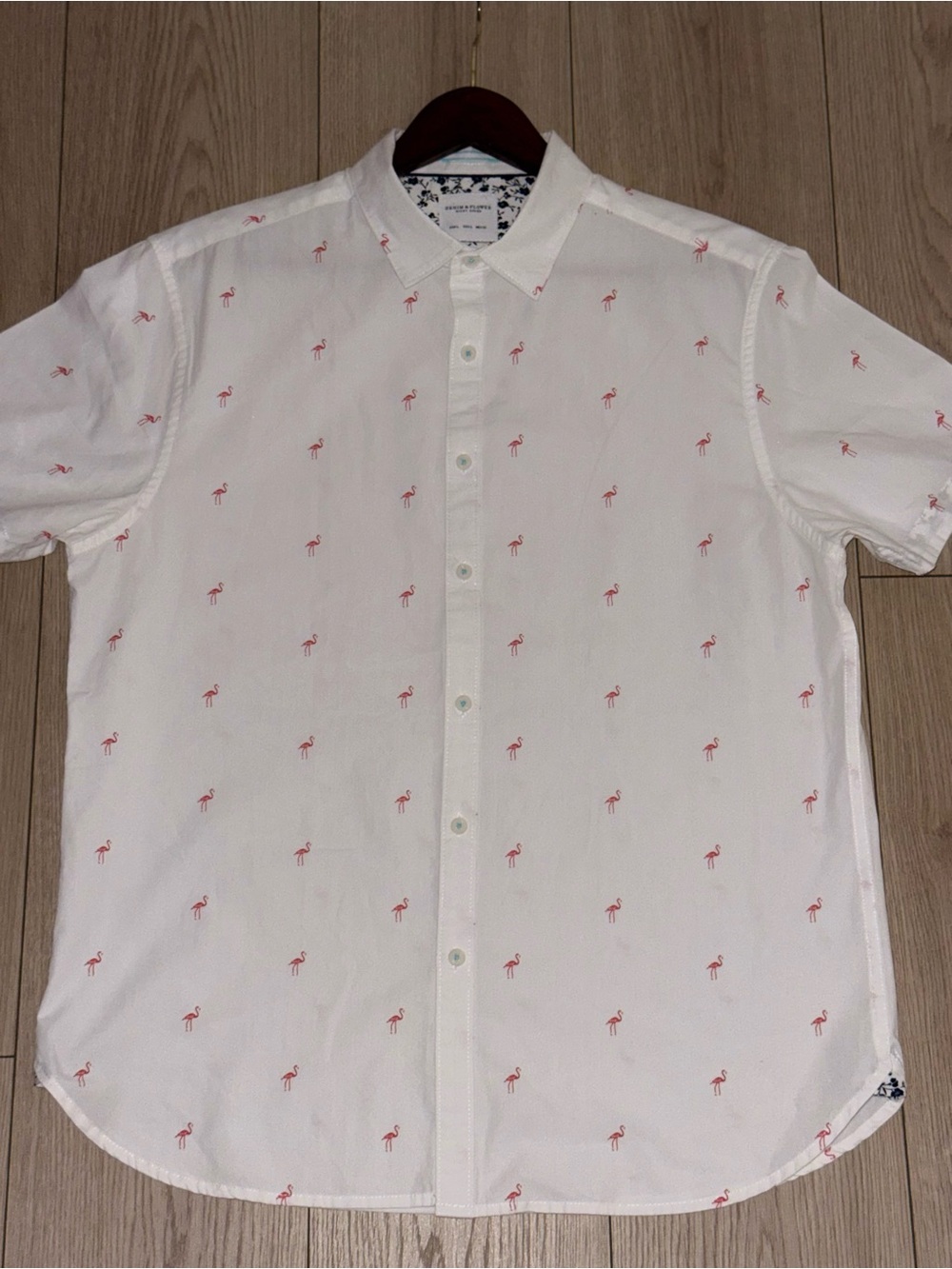 Denim & flower Ricky Singh Mens Large White Flamingos Button Up slim fit shirt